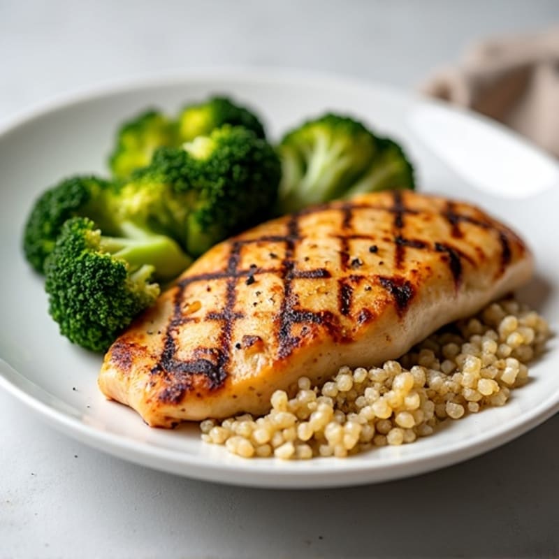 Grilled Chicken Breast with Quinoa and Roasted Broccoli