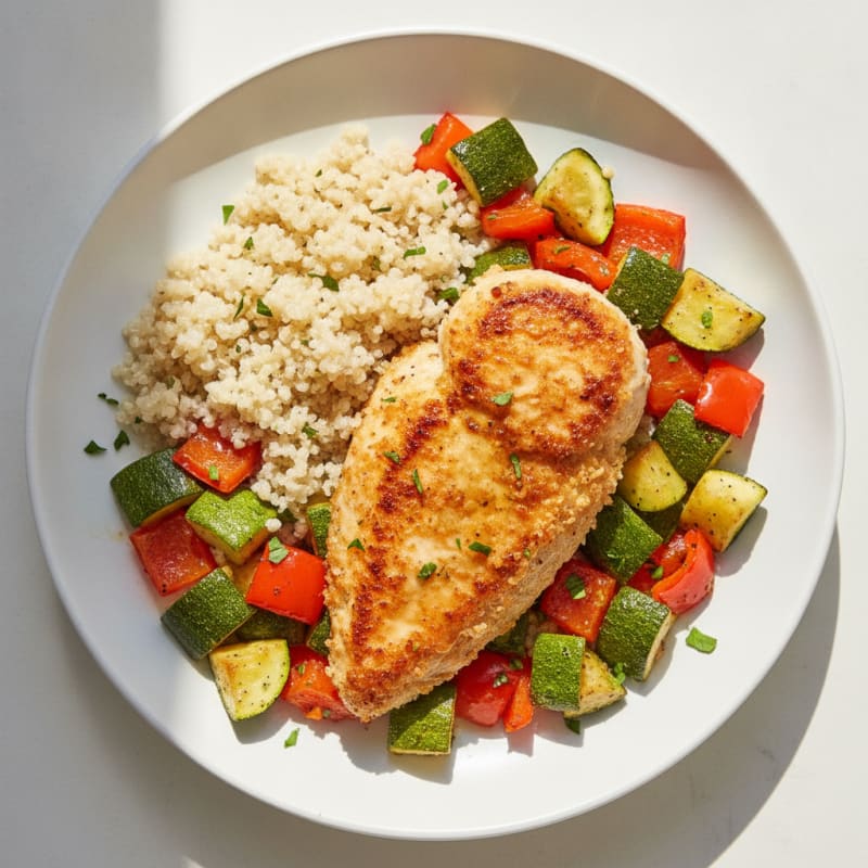 Crispy Chicken Breast with Roasted Vegetables and Quinoa
