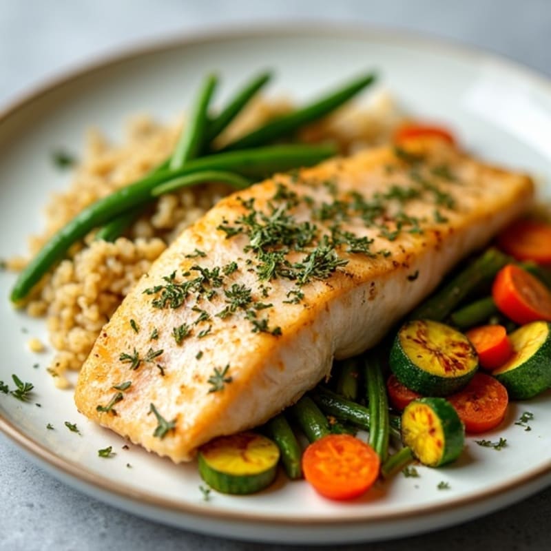 Herb-Roasted Fish with Steamed Vegetables and Quinoa
