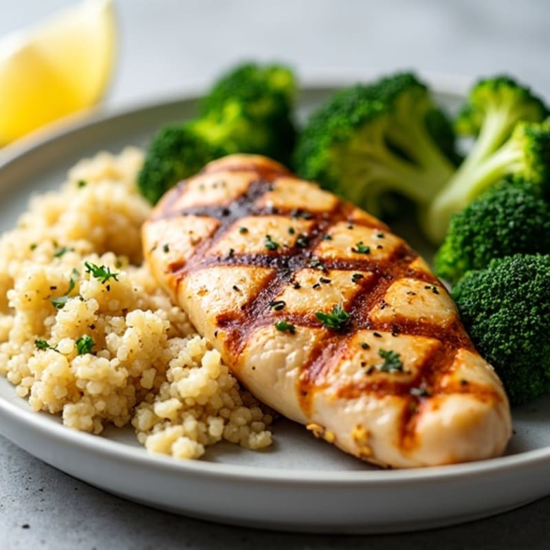 Grilled Chicken Breast with Quinoa and Roasted Broccoli