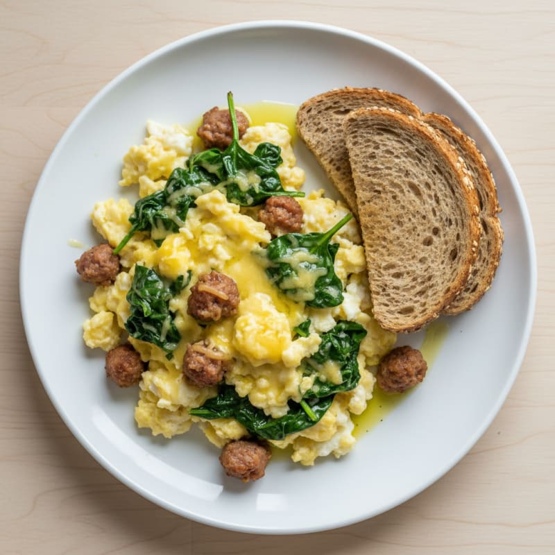 Egg White and Spinach Scramble with Turkey Sausage
