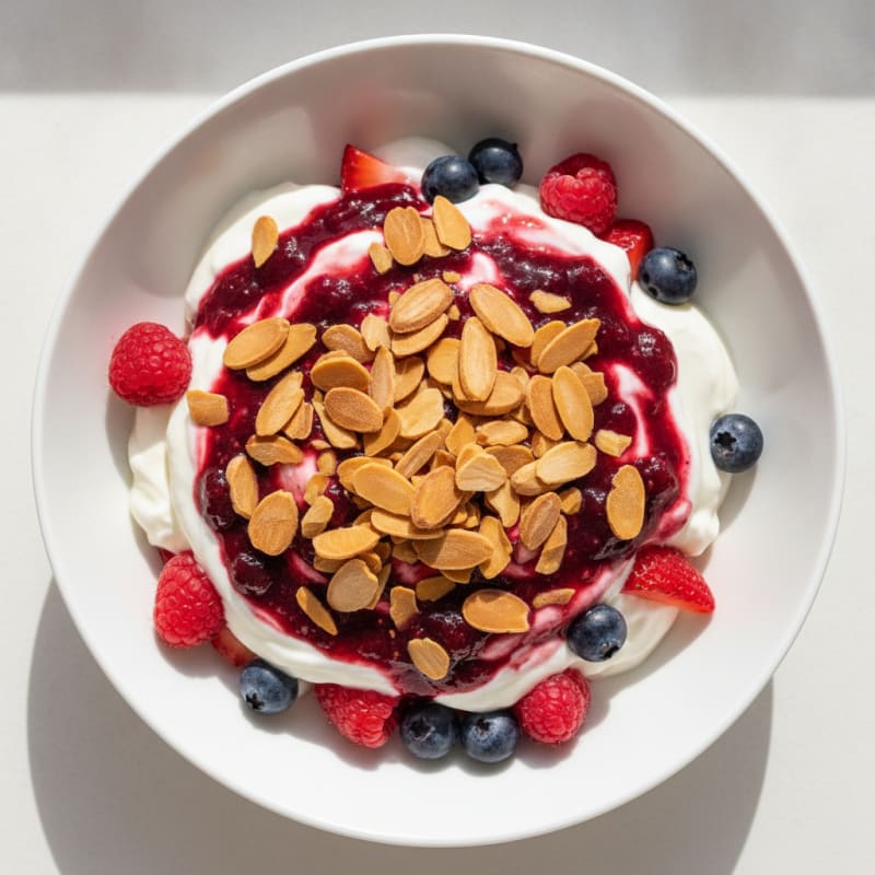 Greek Yogurt Protein Parfait with Almonds and Mixed Berries