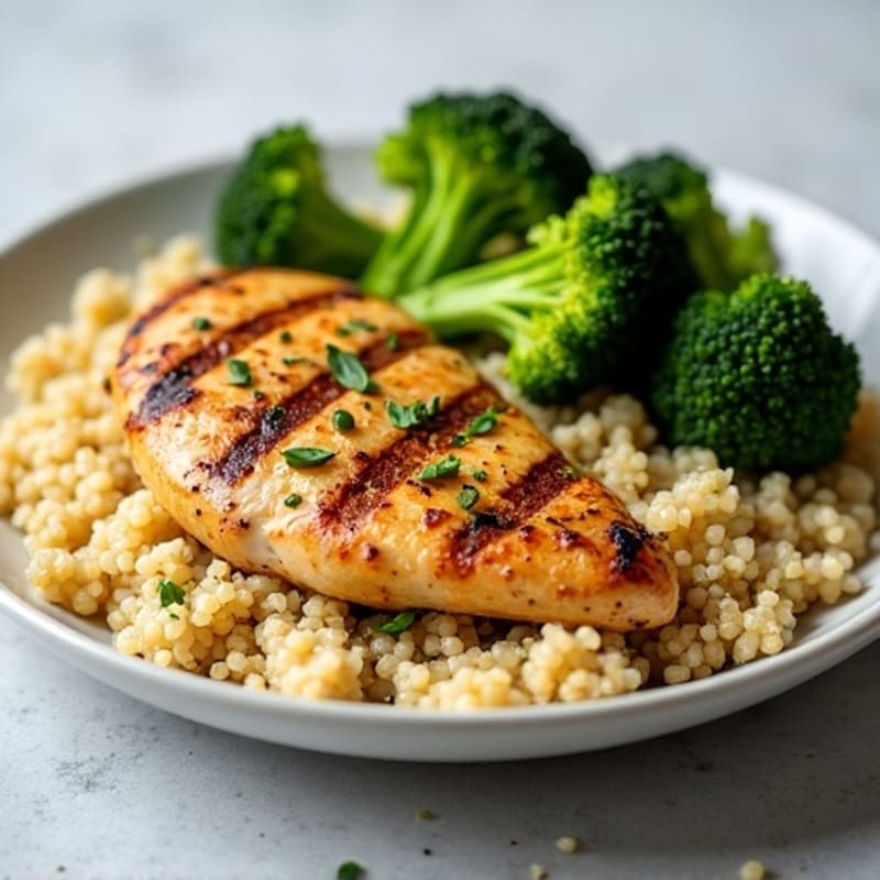 Grilled Chicken Breast with Quinoa and Roasted Broccoli