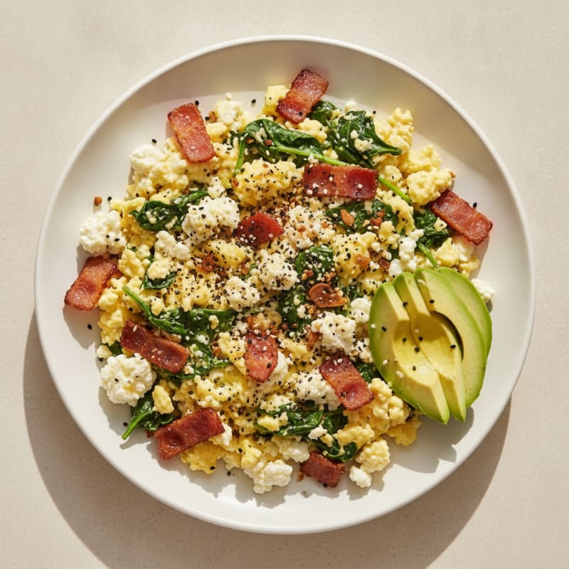 Cottage Cheese Scramble with Spinach and Turkey Bacon