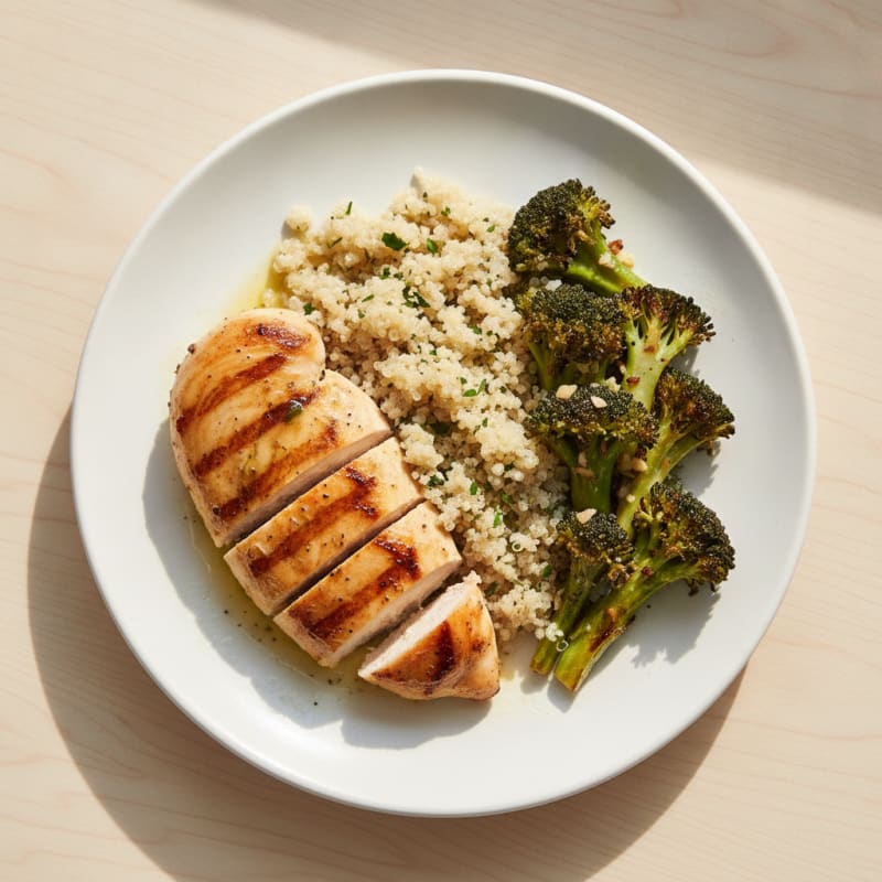 Grilled Chicken Breast with Quinoa and Roasted Broccoli