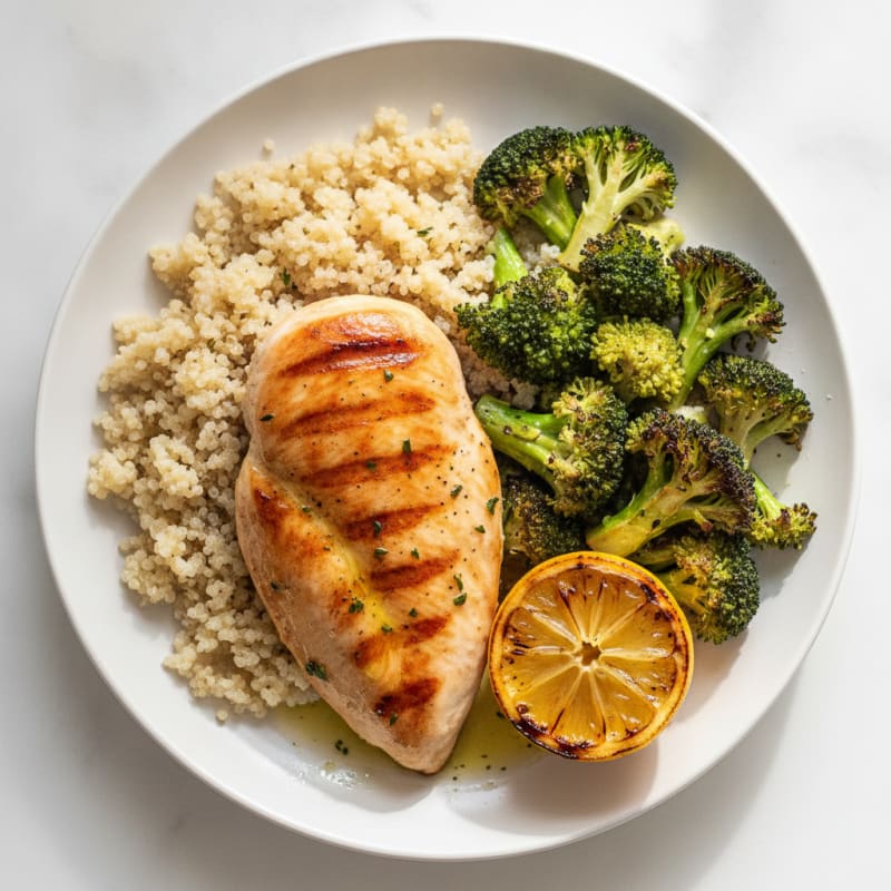 Grilled Chicken Breast with Quinoa and Roasted Broccoli