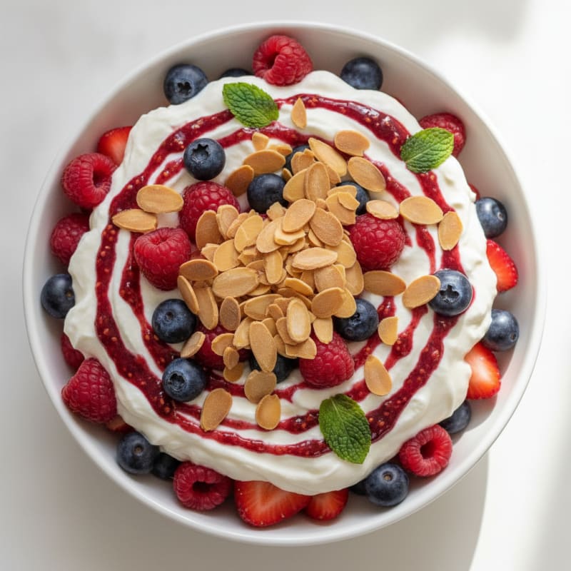 Greek Yogurt Protein Parfait with Mixed Berries and Almonds