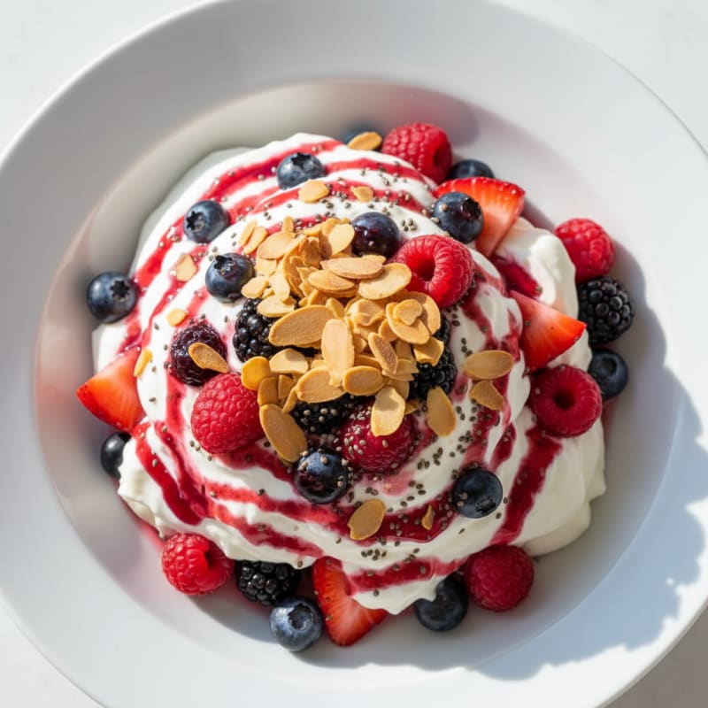 Greek Yogurt Protein Mousse with Mixed Berries