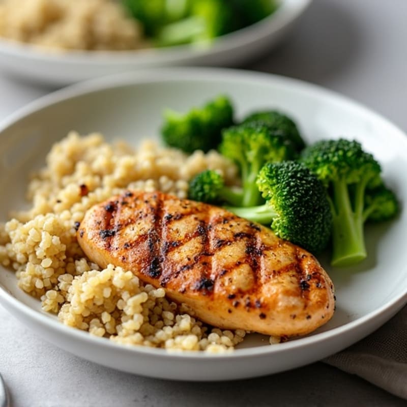 Grilled Chicken Breast with Quinoa and Steamed Broccoli