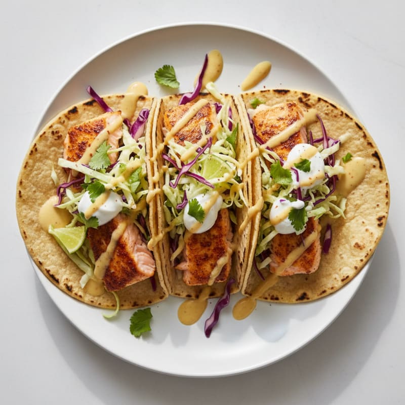 Seared Salmon Tacos with Cabbage Slaw