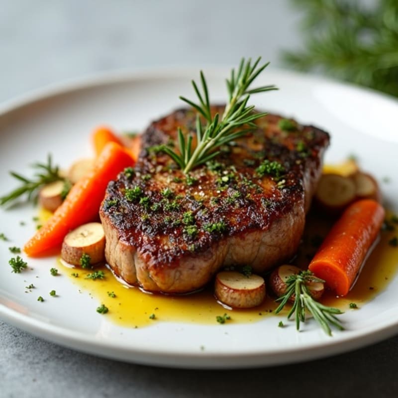 Herb-Crusted Pan-Seared Steak with Roasted Root Vegetables