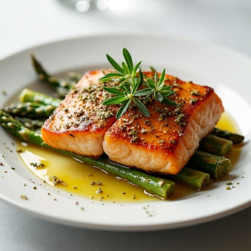 Herb-Crusted Pan Seared Salmon with Roasted Asparagus
