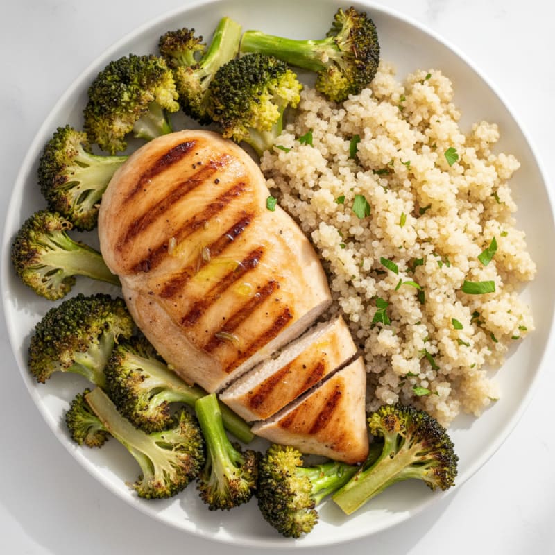 Grilled Chicken Breast with Roasted Broccoli and Quinoa