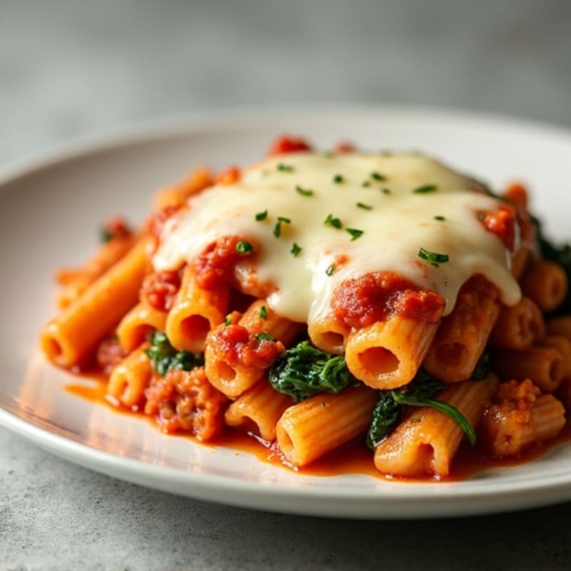 Lean Ground Turkey Baked Ziti with Spinach
