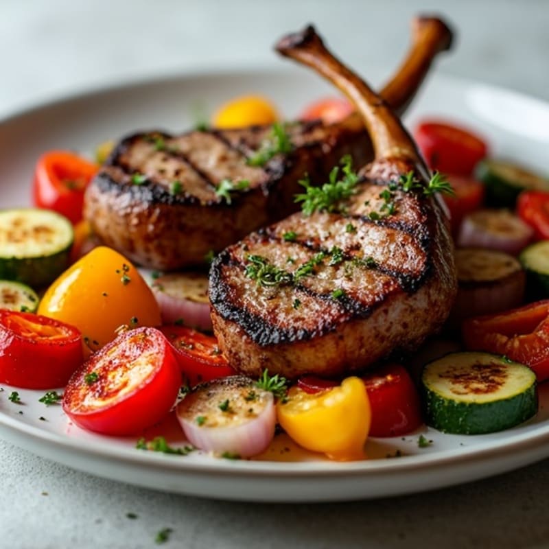 Grilled Herb Lamb Chops with Roasted Vegetables