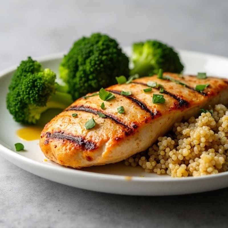 Grilled Chicken Breast with Quinoa and Roasted Broccoli