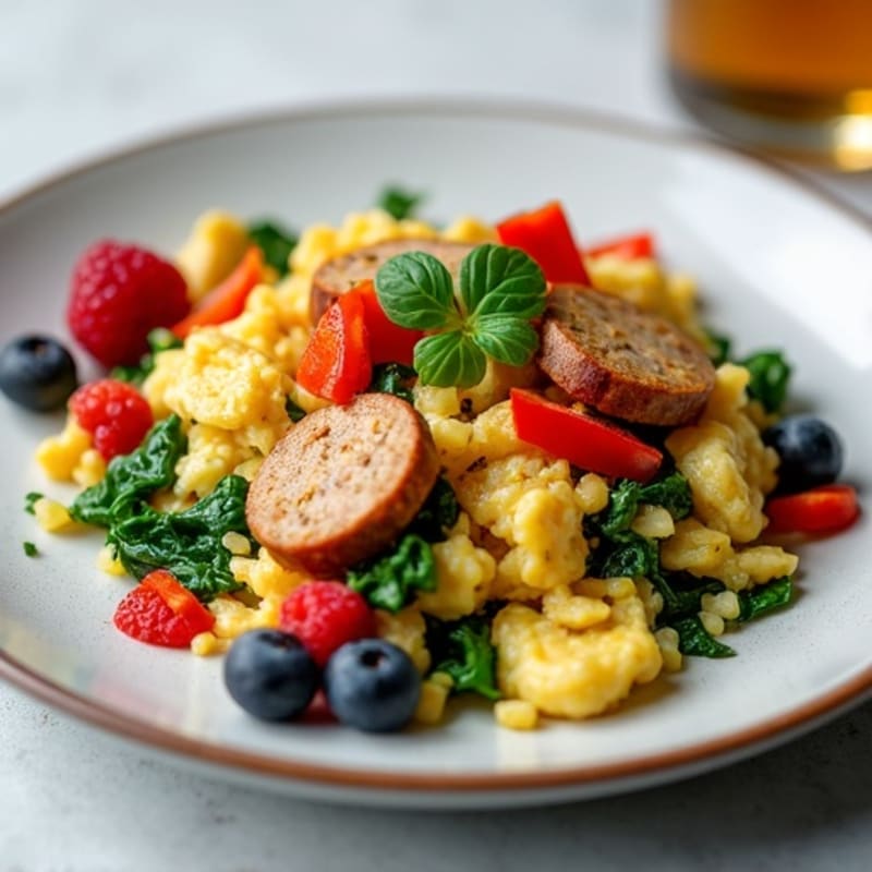 Egg White Veggie Scramble with Low-Fat Turkey Sausage