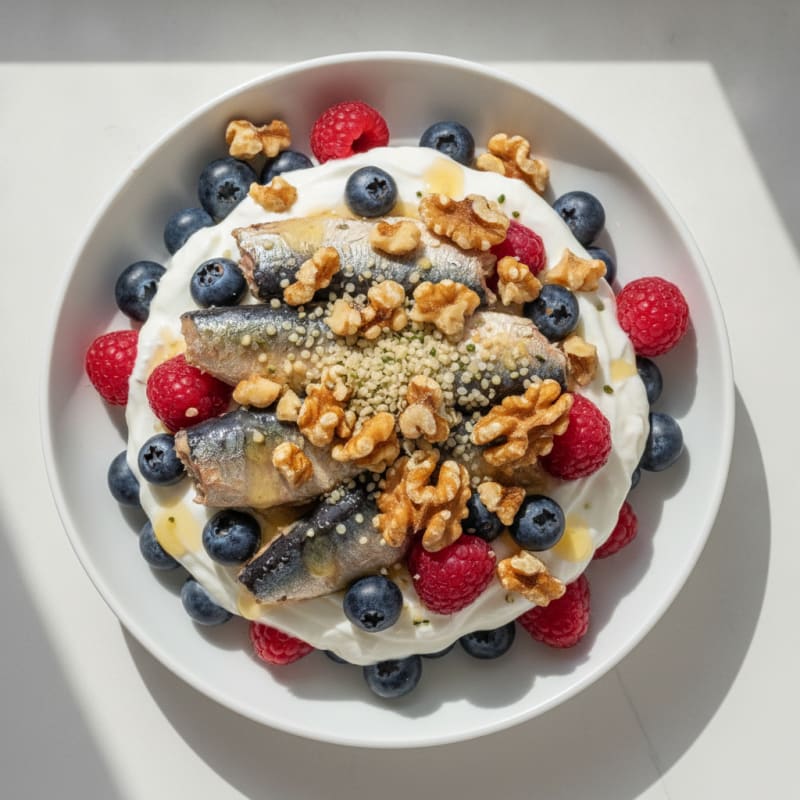 High-Protein Sardine and Greek Yogurt Parfait with Mixed Berries