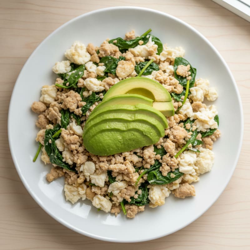 Egg White Scramble with Lean Turkey and Sautéed Spinach