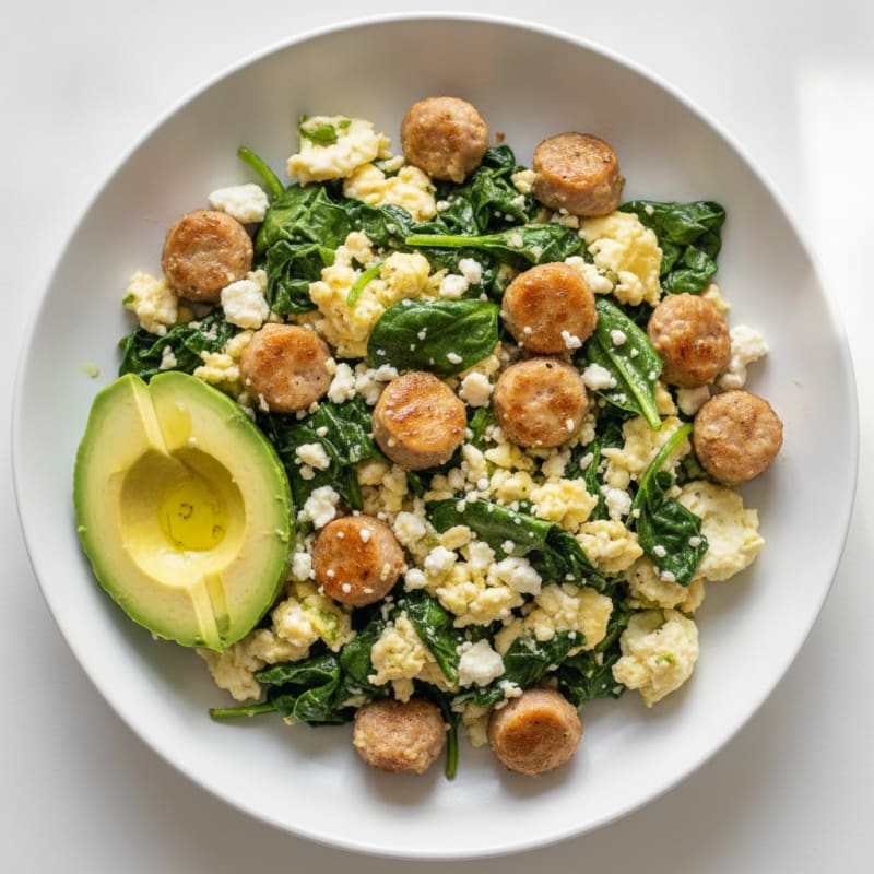 Egg White and Turkey Sausage Scramble with Spinach and Feta