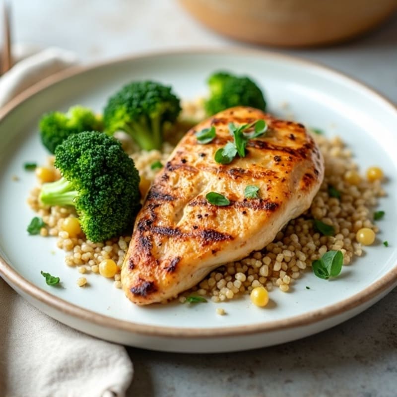 Grilled Chicken Breast with Quinoa and Roasted Broccoli