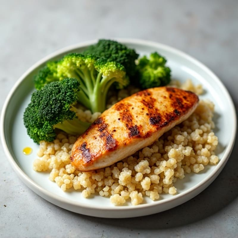 Grilled Chicken Breast with Quinoa and Steamed Broccoli
