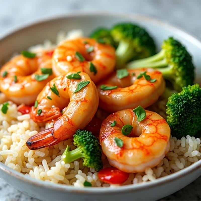 Ginger-Garlic Shrimp with Stir-Fried Broccoli and Jasmine Rice