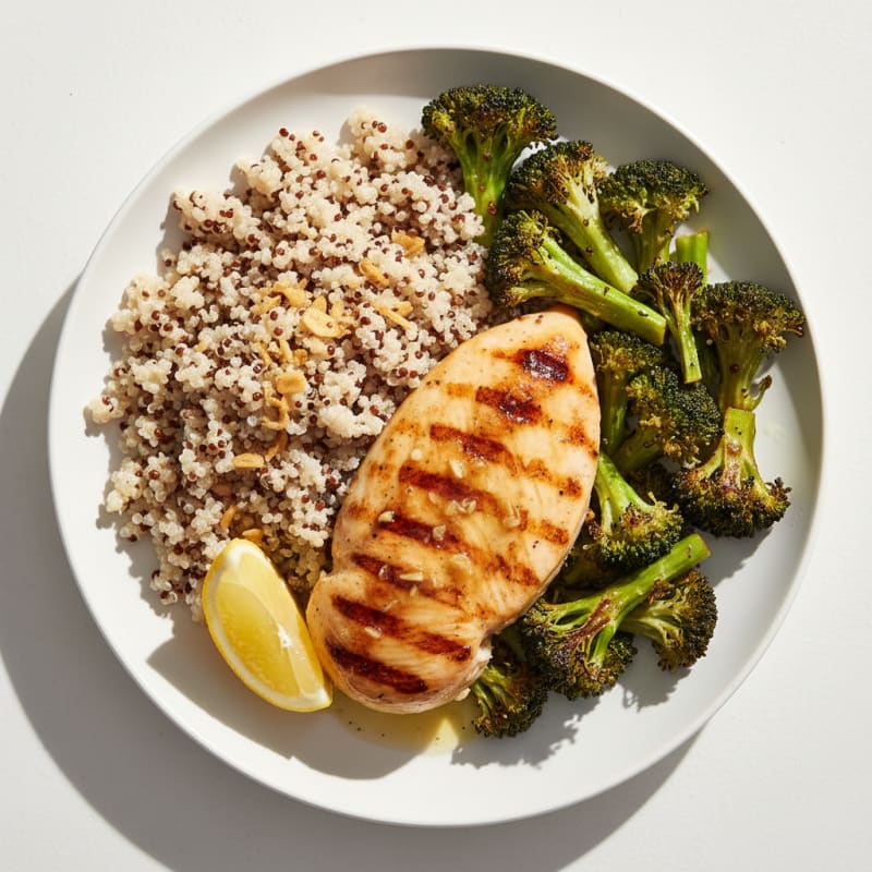 Grilled Chicken Breast with Quinoa and Roasted Broccoli