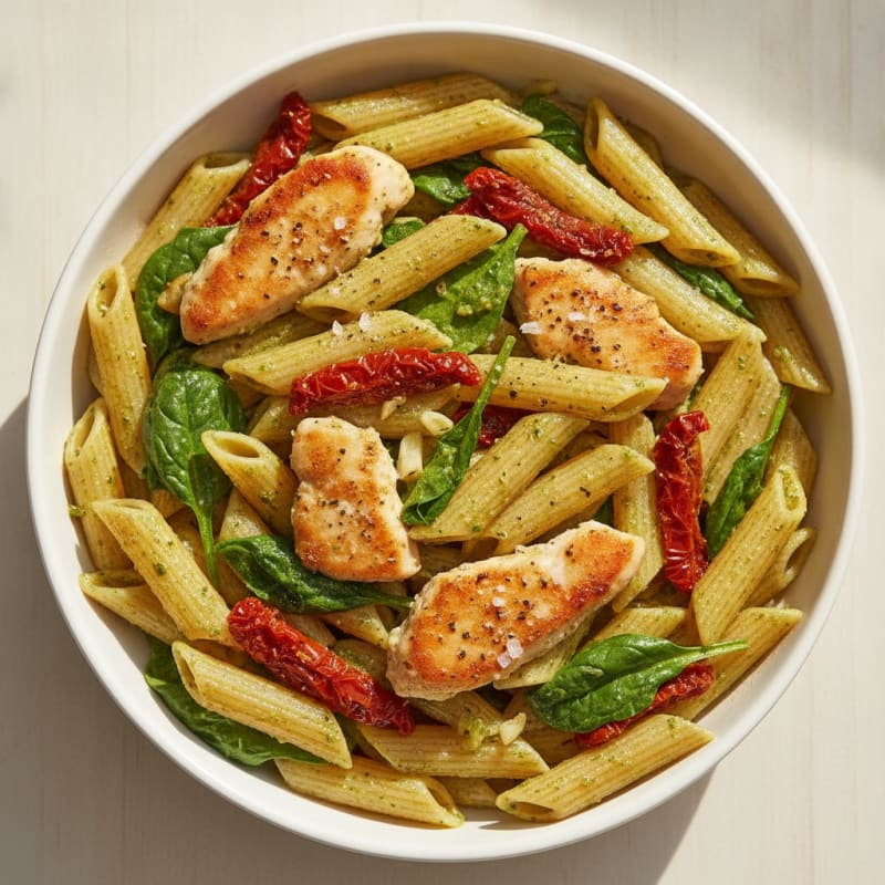 Pesto Chicken with Sun-Dried Tomato Pasta
