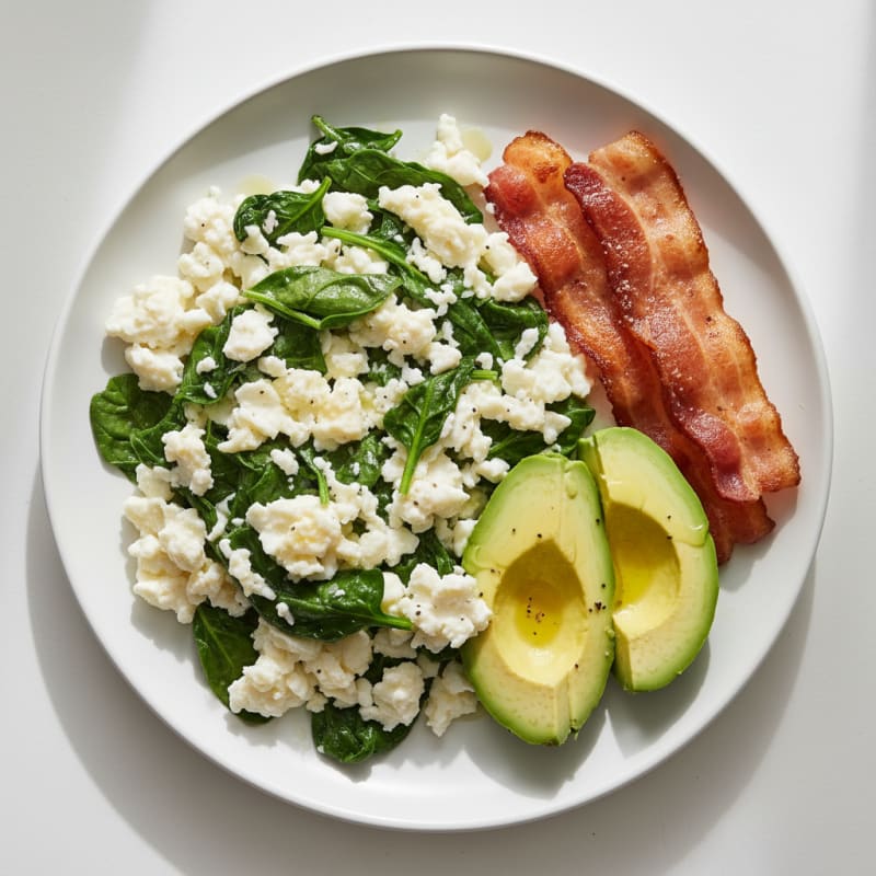 Crispy Turkey Bacon and Egg White Scramble with Spinach