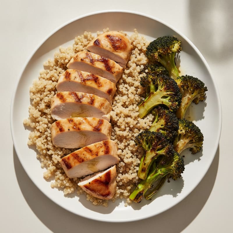 Grilled Chicken Breast with Quinoa and Roasted Broccoli