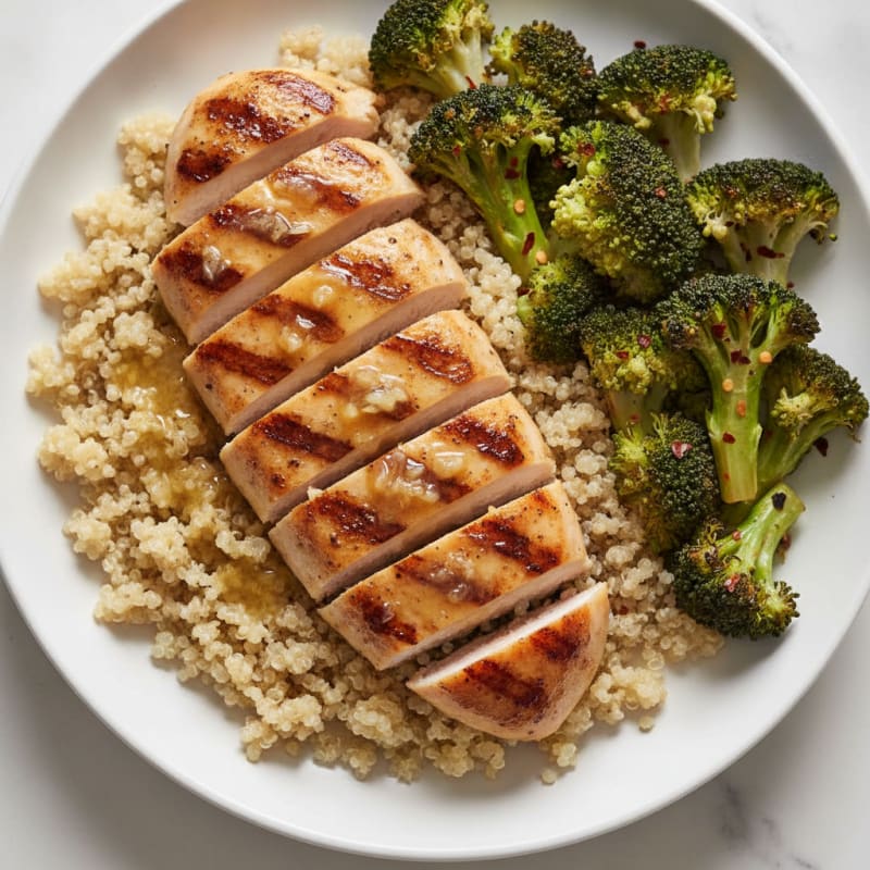 Grilled Chicken Breast with Quinoa and Roasted Broccoli
