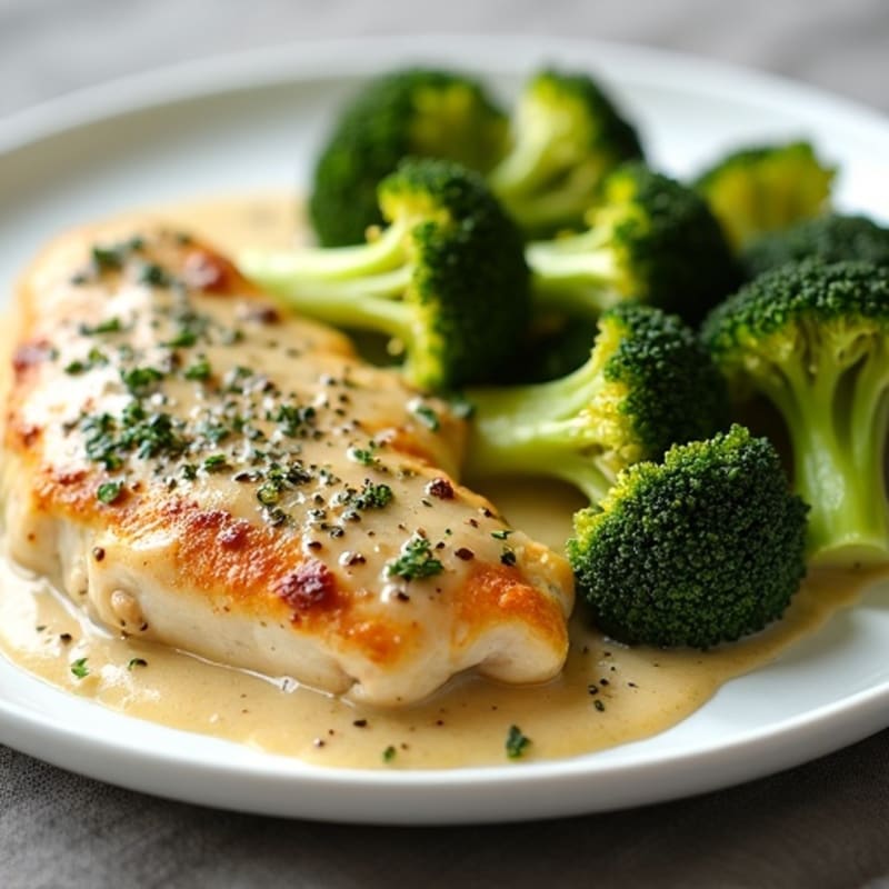 Creamy Garlic Chicken with Roasted Broccoli