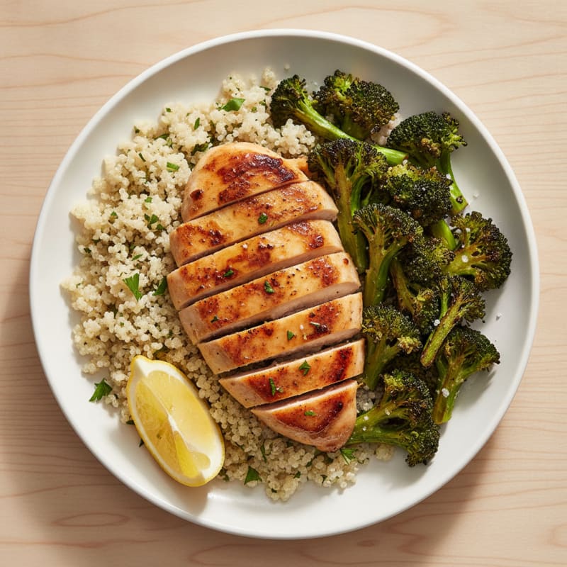 Grilled Chicken Breast with Quinoa and Roasted Broccoli