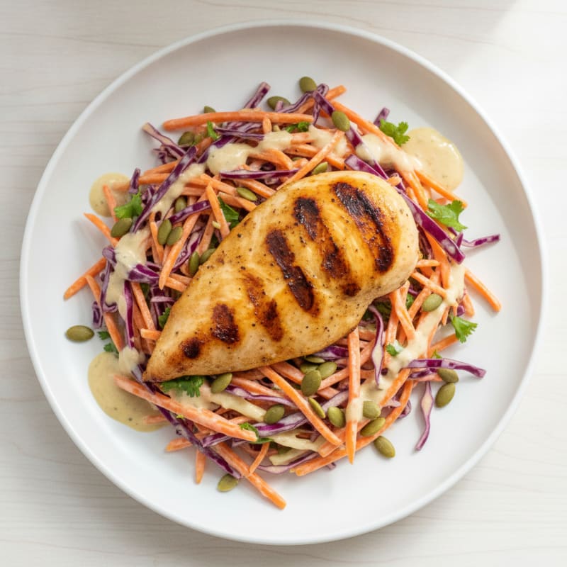 Grilled Chicken Breast with Crunchy Cabbage Slaw