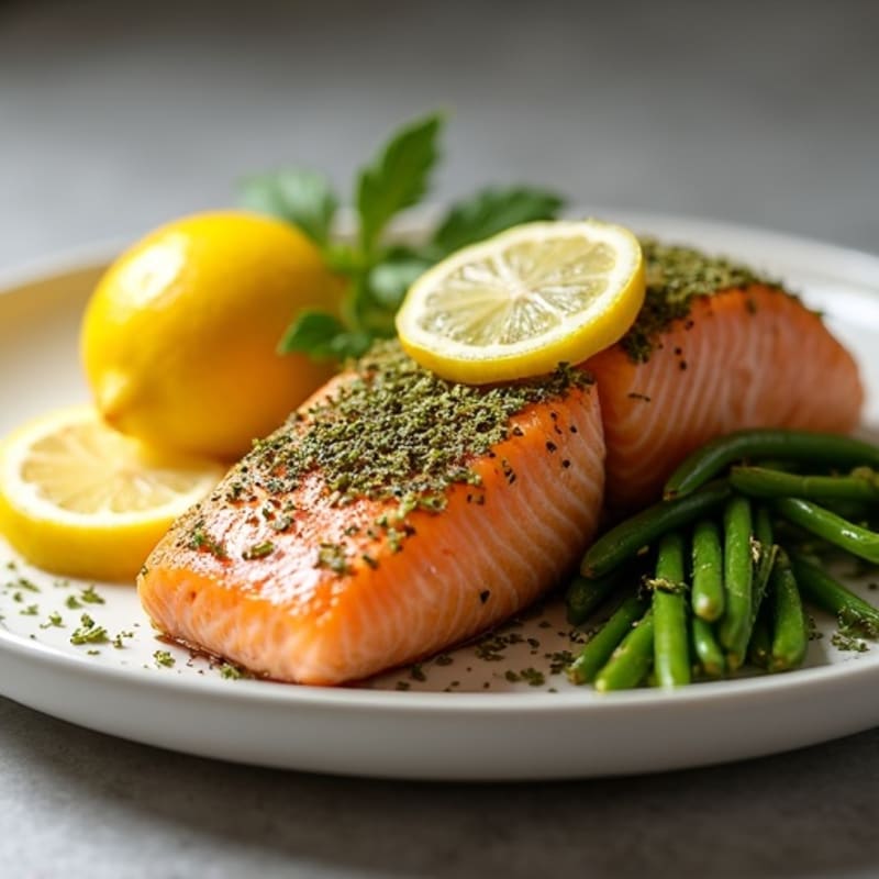 Herb-Crusted Pan Seared Salmon with Lemon