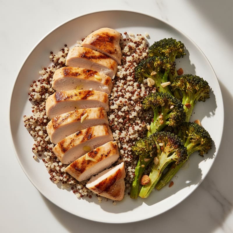Grilled Chicken Breast with Quinoa and Roasted Broccoli