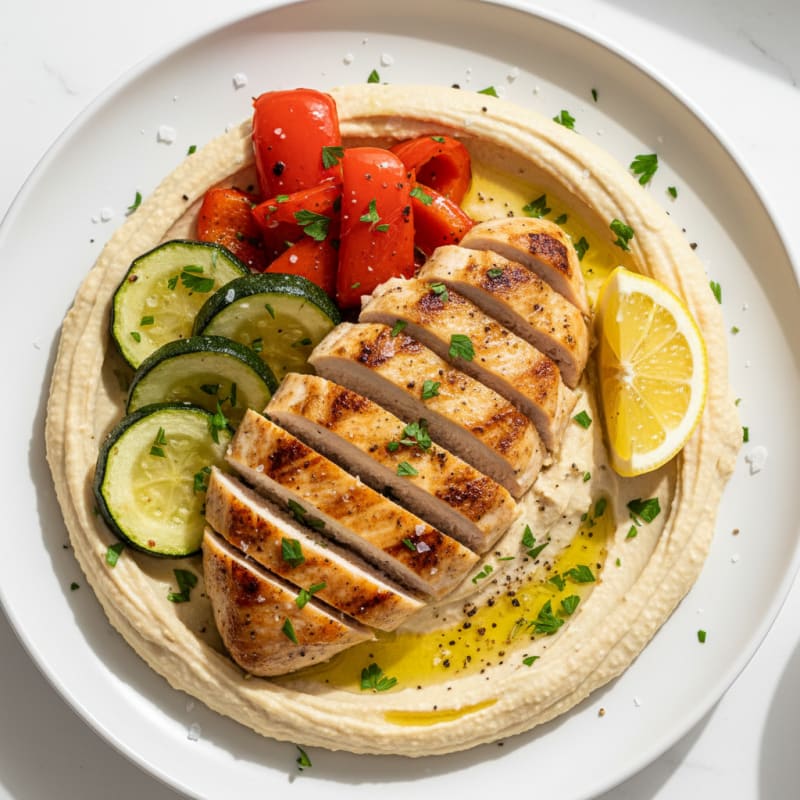Mediterranean Hummus Platter with Grilled Chicken