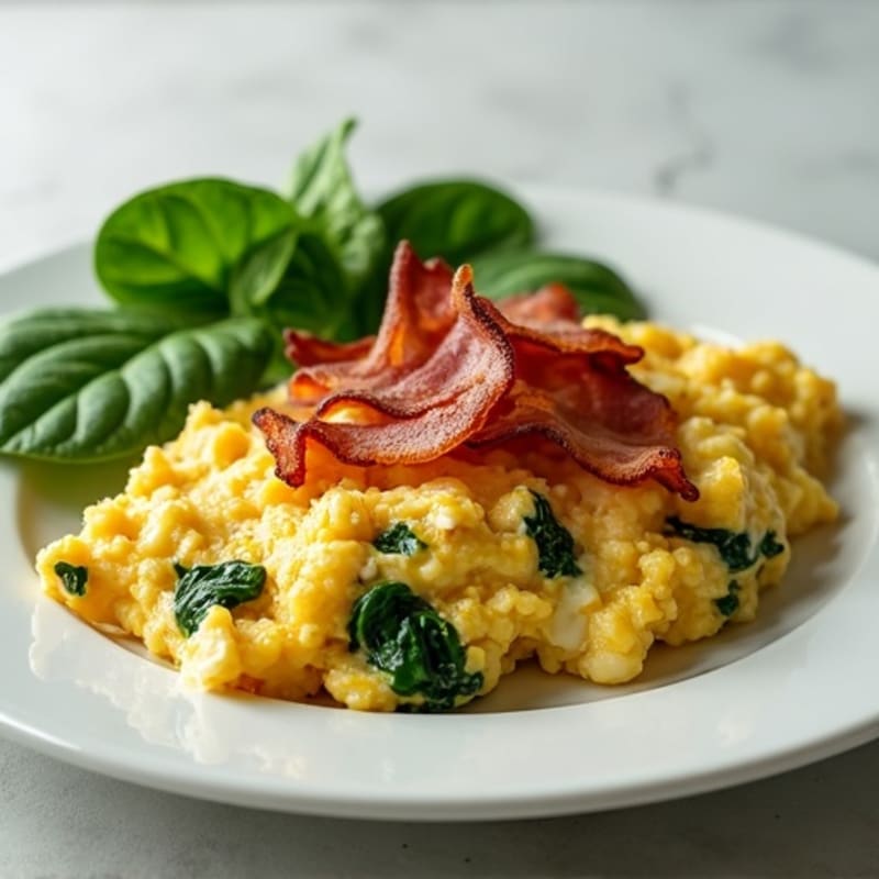 Cottage Cheese Scramble with Spinach and Turkey Bacon