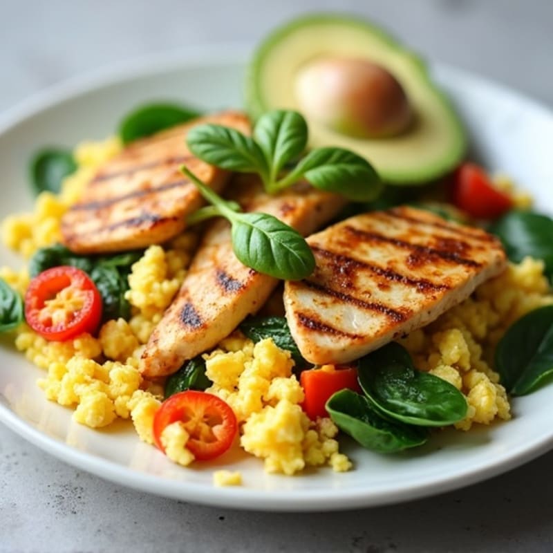 Egg White Vegetable Scramble with Grilled Chicken