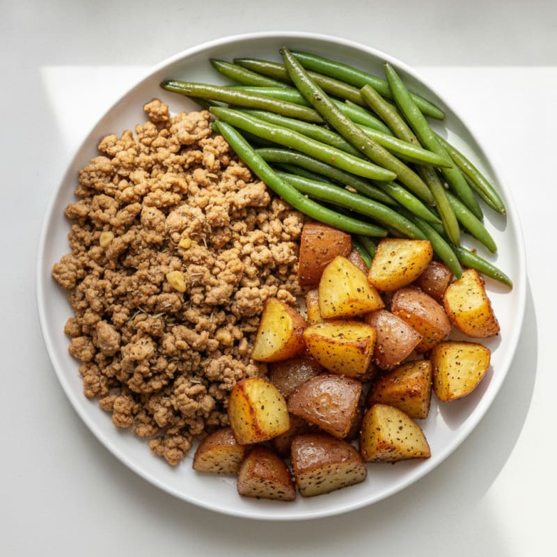 Ground Turkey and Roasted Red Potatoes with Green Beans