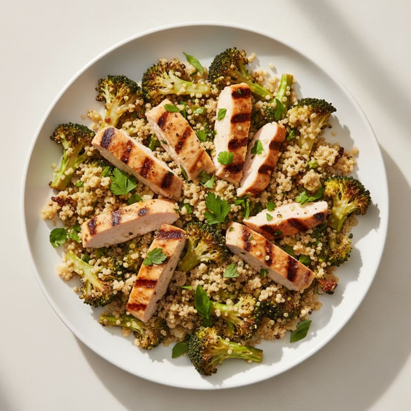 Grilled Chicken and Quinoa Salad with Roasted Broccoli