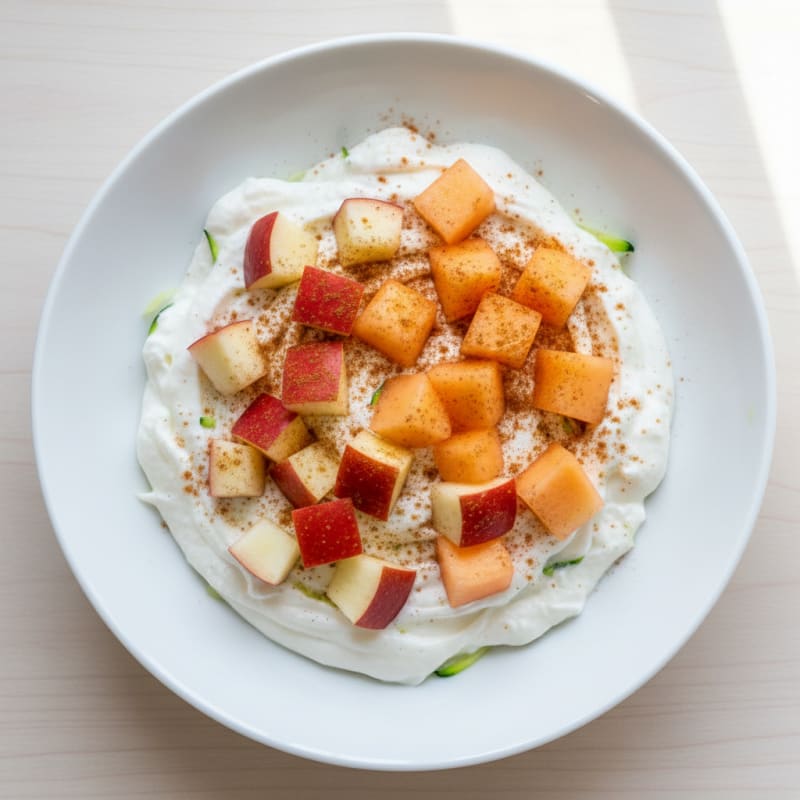 Creamy Greek Yogurt Protein Bowl with Chopped Apple and Cantaloupe