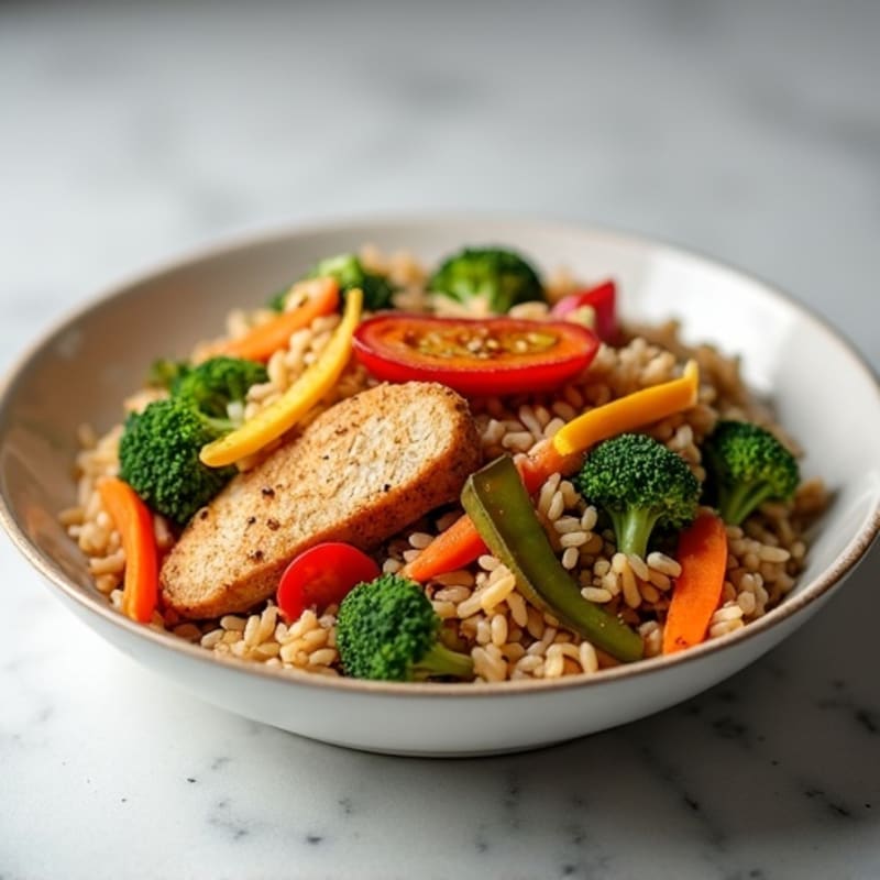 Chicken Brown Rice Stir-Fry with Crisp Veggies