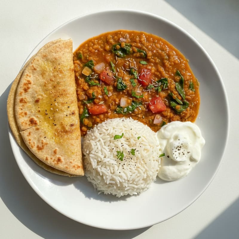 Hearty Lentil Dal with Basmati Rice and Dahi
