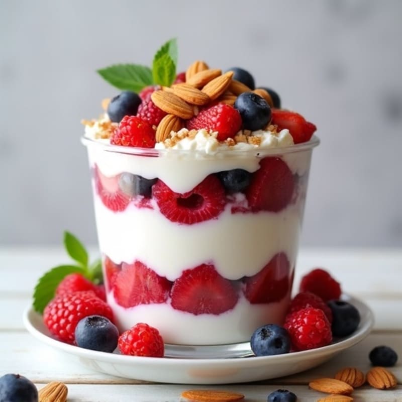 Greek Yogurt Protein Parfait with Mixed Berries and Almonds