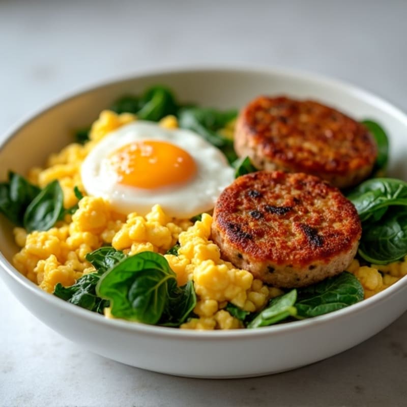 Egg White and Turkey Sausage Scramble with Spinach and Roasted Sweet Potato