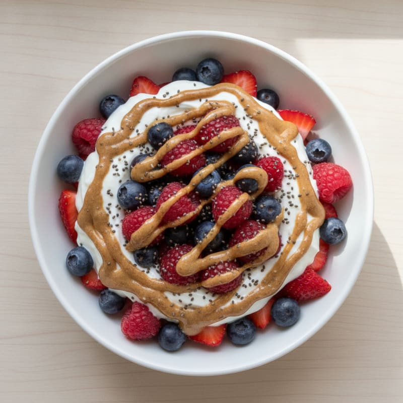 Greek Yogurt Protein Parfait with Mixed Berries and Almond Butter