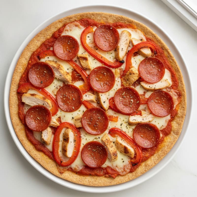 Chicken Pepperoni Pizza with Roasted Peppers