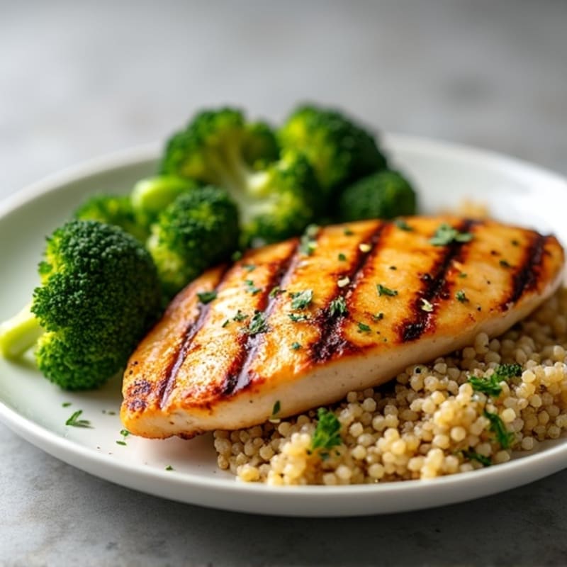 Grilled Chicken Breast with Quinoa and Roasted Broccoli